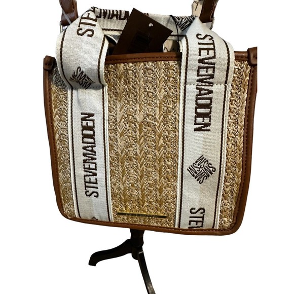 Steve Madden Cognac BWEBBER Straw Satchel Hand Bag Tik Tok Crossbody Bag NWT - Picture 6 of 16